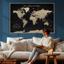 Framed Custom World Map Canvas Print – Custom Push Pin