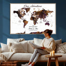Personalized Vintage World Map Canvas – Custom Framed Push