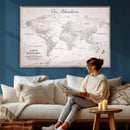 Personalized Vintage World Map Canvas Print – Custom Push