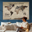 Custom Push Pin World Map Wall Canvas Print – Personalized
