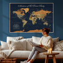 Custom Push Pin World Map Wall Art Canvas Print – Personalized Travel Tracker with Pins Framed Large for Home and Office Decor