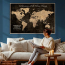 Personalized Push Pin World Map Canvas Print – Custom Framed