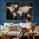 Personalized Push Pin World Map Canvas – Custom Framed