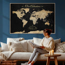 Personalized Push Pin World Map Canvas – Custom Framed