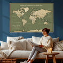 Personalized Push Pin World Map Canvas – Custom Framed