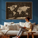 Personalized Push Pin World Map Canvas – Custom Framed