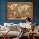 Custom Push Pin World Map Wall Art Canvas Print – Personalized Travel Tracker with Pins Framed Large for Home and Office Decor