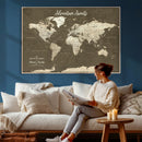 Personalized Framed World Map Wall Art Canvas – Custom Push