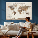 Personalized World Map Wall Art Canvas Print – Custom Push