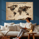 Personalized Framed World Map Wall Art Canvas Print – Custom