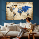 Personalized World Map Canvas Wall Art – Custom Framed Push