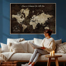 Personalized World Map Canvas Wall Art – Custom Framed Push