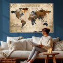 Personalized World Map Canvas Wall Art – Custom Framed Push