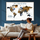 Personalize World Map Canvas Wall Art – Framed Custom Push