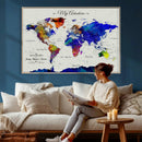 Detailed Custom World Map Print – Framed Custom Push Pin