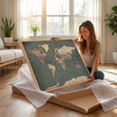 Rustic Black and Wood World Map Canvas Wall Art – Framed