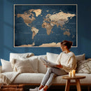Navy Blue World Map Canvas Print – Framed Travel Map Wall by MyGreatCanvas | Canvas Wall Art Prints | Photo Prints & Wall Decor