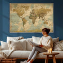 Vintage World Map Wall Art Canvas Print, Detailed World Map