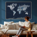 Blue Detailed World Map Wall Art Canvas Print, Modern Framed by MyGreatCanvas | Canvas Wall Art Prints | Photo Prints & Wall Decor