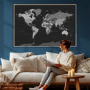 Black World Map Wall Art Canvas Print – Detailed Map of the by MyGreatCanvas | Canvas Wall Art Prints | Photo Prints & Wall Decor