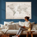 Antique Style World Map Canvas Print - Vintage Detailed