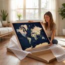 Minimalist World Map Canvas Wall Art - Watercolor Blue and