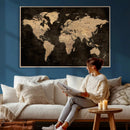 Brown World Map Canvas Print – Modern Travel Map Wall Art,