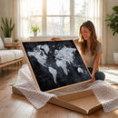 Black World Map Canvas Print – Detailed Map for Couples and