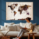 Blue Watercolor World Map Canvas Print – Framed Modern Wall