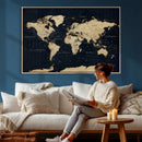 Dark World Map Canvas Wall Art Print, Minimal Black and Gold by MyGreatCanvas | Canvas Wall Art Prints | Photo Prints & Wall Decor