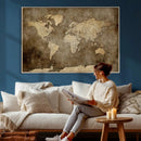 Dark Vintage World Map Canvas Wall Art Print, Antique Map