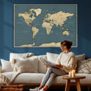 Minimal Vintage World Map Canvas Wall Art Print, Neutral