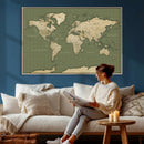Vintage World Map Canvas Wall Art Print, Classic Global Map