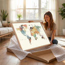 Framed World Map Wall Art Canvas Print for Living Room and