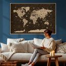 Colorful World Map Canvas Wall Art with Landmarks – Framed by MyGreatCanvas | Canvas Wall Art Prints | Photo Prints & Wall Decor