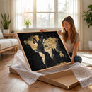 World Map Canvas Wall Art with Famous Landmarks – Framed