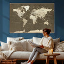 Vintage World Map Canvas Print – Framed Travel Map Wall Art