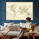 Colorful Watercolor World Map Canvas Wall Art – Framed