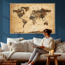 Navy Blue and Gold World Map Canvas Print – Framed Luxury by MyGreatCanvas | Canvas Wall Art Prints | Photo Prints & Wall Decor