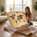 Navy Blue and Gold World Map Canvas Print – Framed Luxury