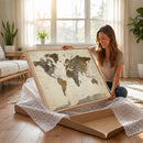 Vintage World Map Canvas Wall Art – Framed Travel Map for
