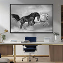 Wild Horses Wall Art Canvas Print – Framed Black and White