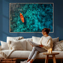Turquoise Ocean Boat Wall Art Canvas Print by MyGreatCanvas | Canvas Wall Art Prints | Photo Prints & Wall Decor