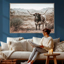 Texas Longhorn Bull Wall Art Canvas Print, Western Farmhouse