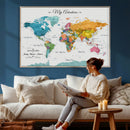 Custom Push Pin Watercolor World Map Canvas Wall Art Print –