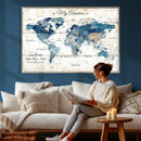 Watercolor World Map Canvas Wall Art Print – Abstract
