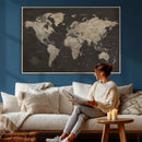 World Map Canvas Wall Art Dark Charcoal Antique Tan Detailed by MyGreatCanvas | Canvas Wall Art Prints | Photo Prints & Wall Decor