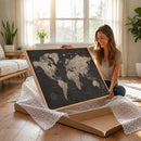 Custom World Map with Pins Canvas Wall Art Dark Charcoal