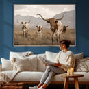 Rustic Texas Longhorn Cow Canvas Wall Art Print, Rustic Farm Animal Photography Print, Farmhouse Country Decor, Western Ranch Art