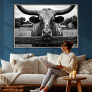 Black White Texas Longhorn Bull Canvas Wall Art, Western Ranch Cattle Photography Print, Rustic Farmhouse Cowboy Decor Artwork by MyGreatCanvas | Canvas Wall Art Prints | Photo Prints & Wall Decor